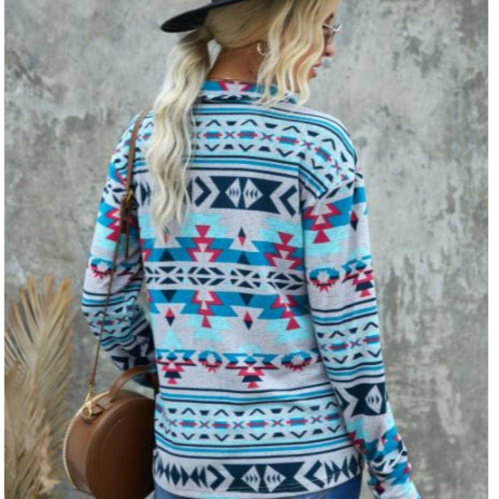 Zip Collar Aztec Pattern Sweatshirt - Picture 2 of 5